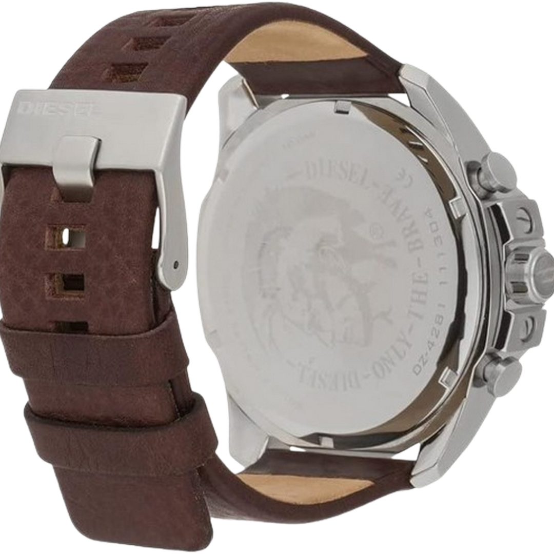 Diesel Men's DZ4281 Mega Chief Stainless Steel Brown Leather