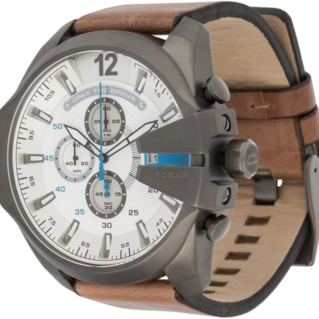 Diesel Men's DZ4280 Diesel Chief Series Stainless Steel Watch with Brown Leather Band