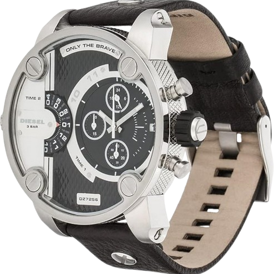 Diesel Men's Little Daddy Quartz Stainless Steel and Leather Chronograph Grey, Black DZ7256