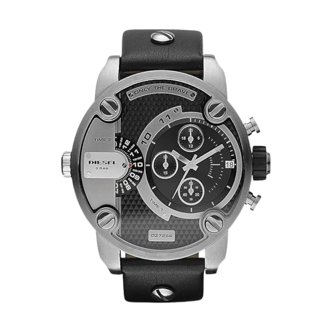 Diesel Men's Little Daddy Quartz Stainless Steel and Leather Chronograph Grey, Black DZ7256