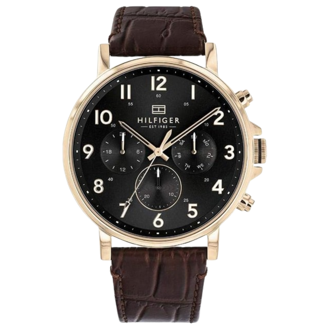 Tommy Hilfiger Men’s Quartz Brown Leather Strap Black Dial