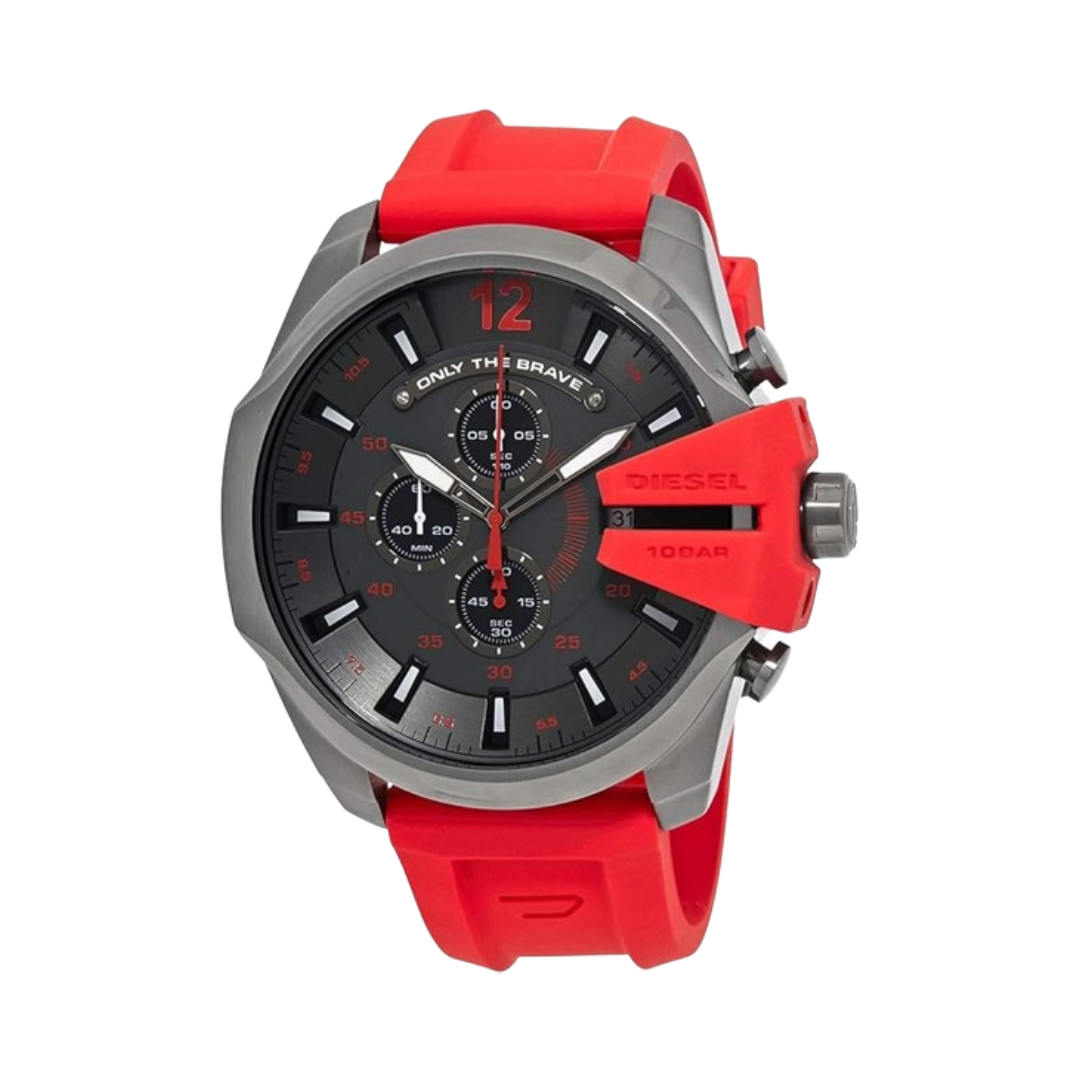 Diesel Men's Mega Chief Quartz Stainless Steel and Leather Red DZ4423