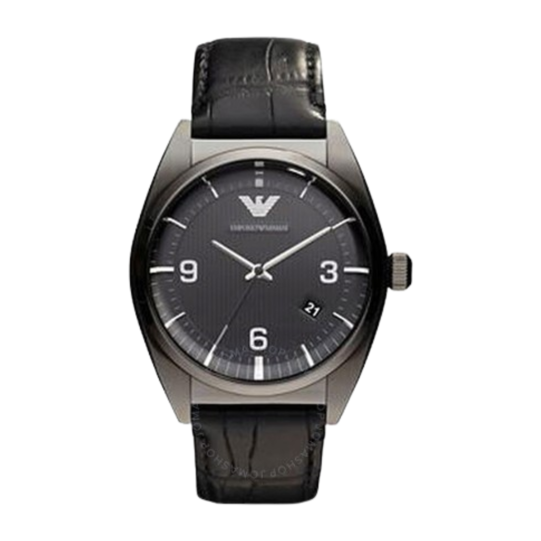 EMPORIO ARMANI Classic Black Dial Calfskin Leather Quartz Men's