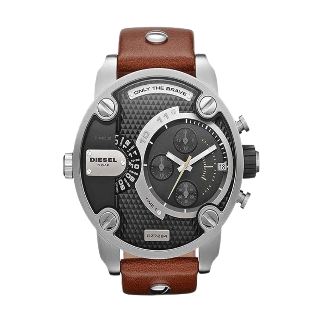 Diesel Grey Dial SS Leather Chronograph Quartz Men's Watch DZ7264