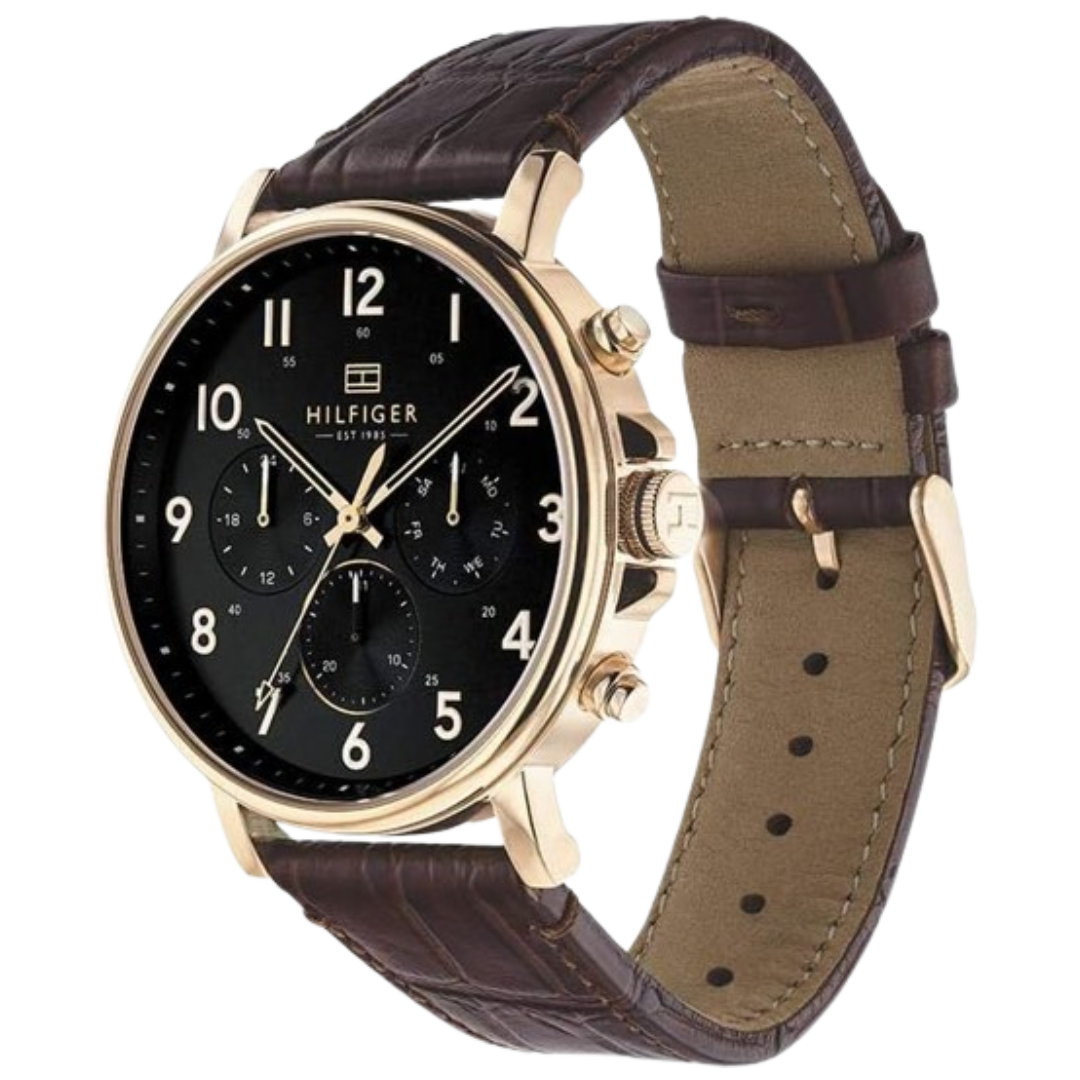 Tommy Hilfiger Men’s Quartz Brown Leather Strap Black Dial