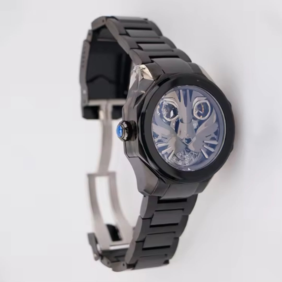 Tourbillon Animal Steel Hollow Out Diamond Leopard Automatic Mechanical Waterproof Watch