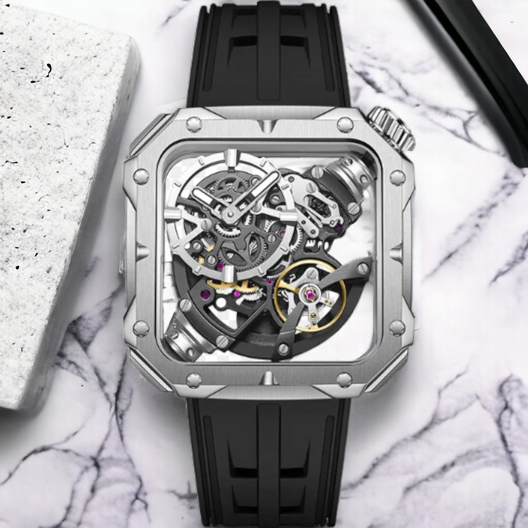 Tourbillon Skeleton Sport Stainless Steel Case Hollow Out Mechanical Watch