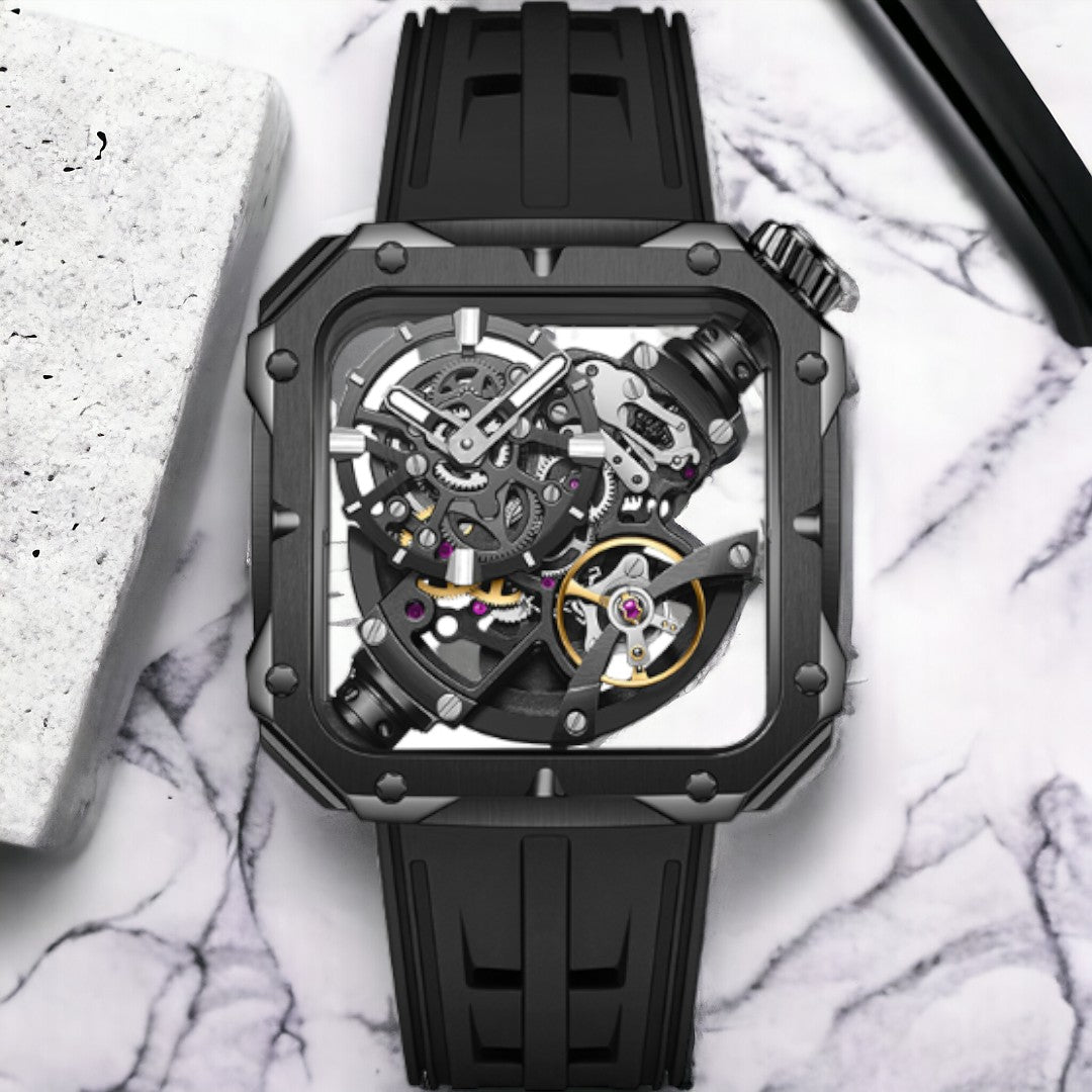 Tourbillon Skeleton Sport Stainless Steel Case Hollow Out Mechanical Watch