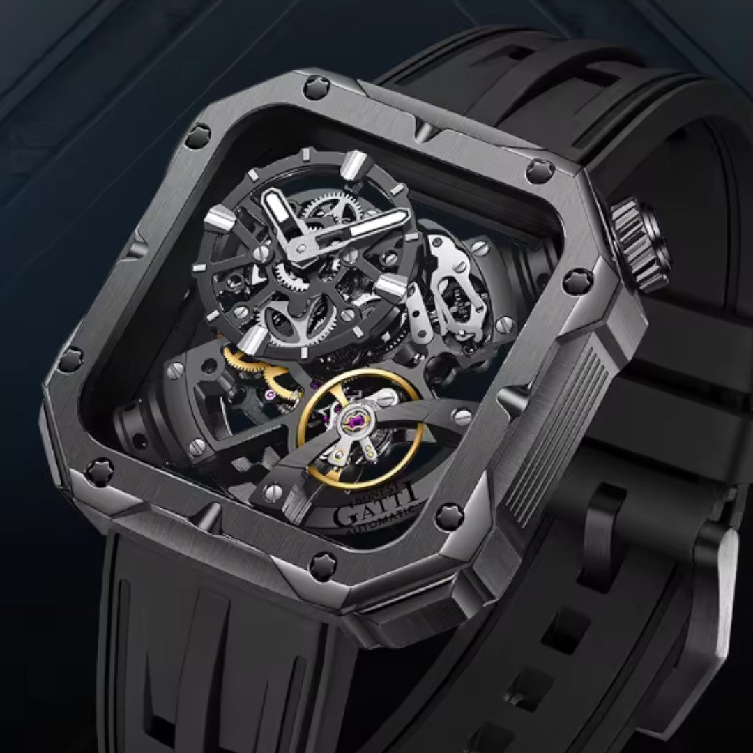 Tourbillon Skeleton Sport Stainless Steel Case Hollow Out Mechanical Watch