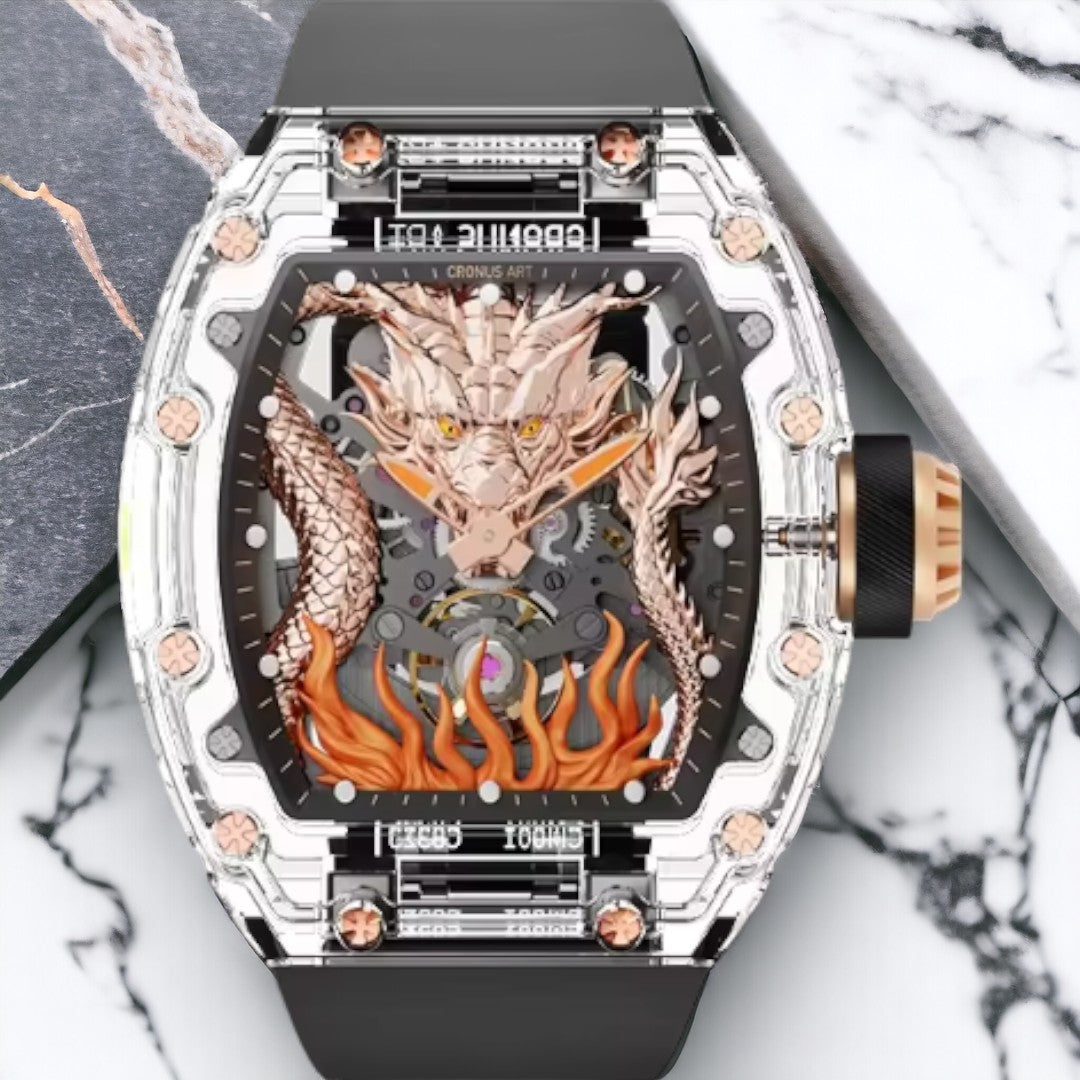 Tourbillon Dragon Mechanical Sapphire Crystal 360 three-dimensional Watch