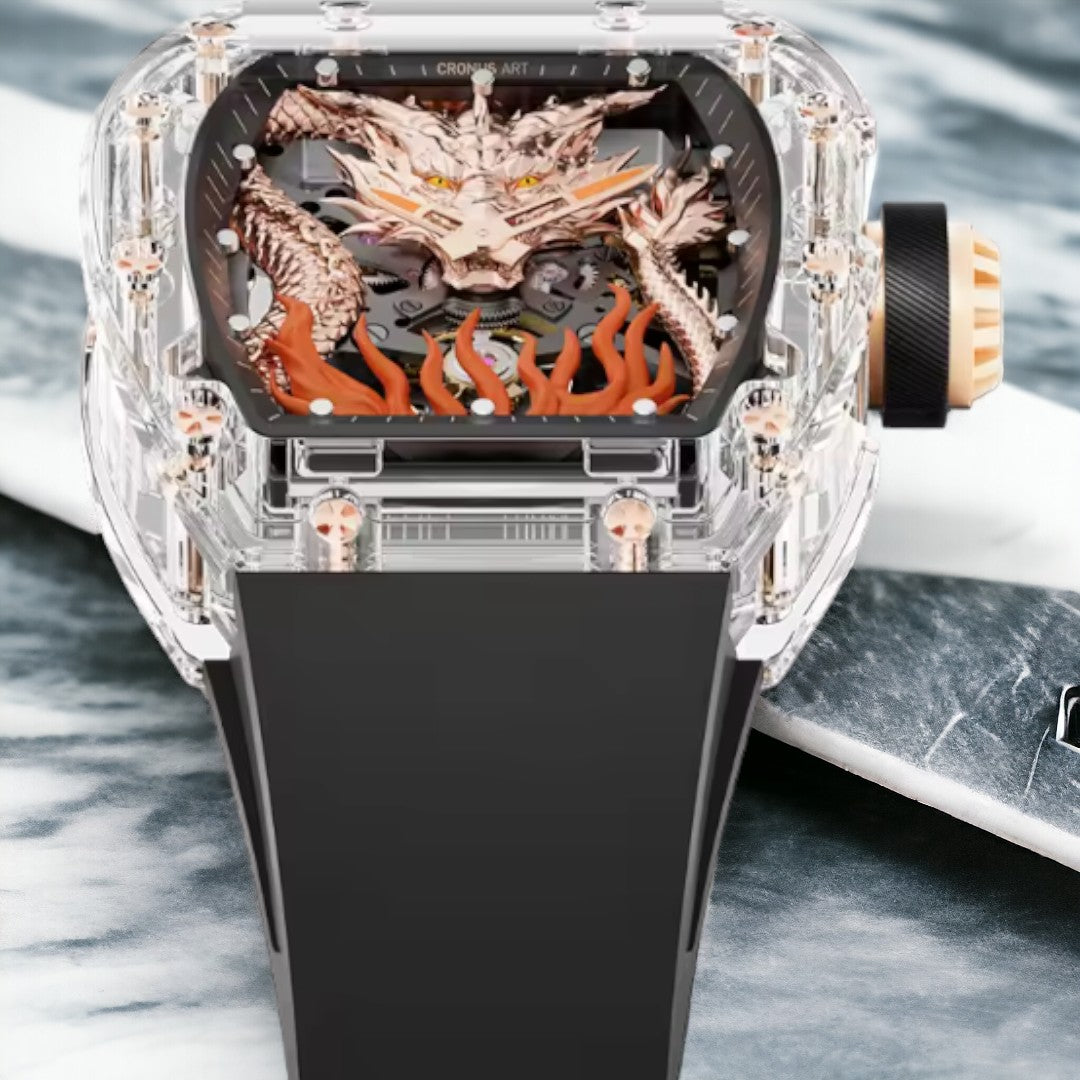 Tourbillon Dragon Mechanical Sapphire Crystal 360 three-dimensional Watch