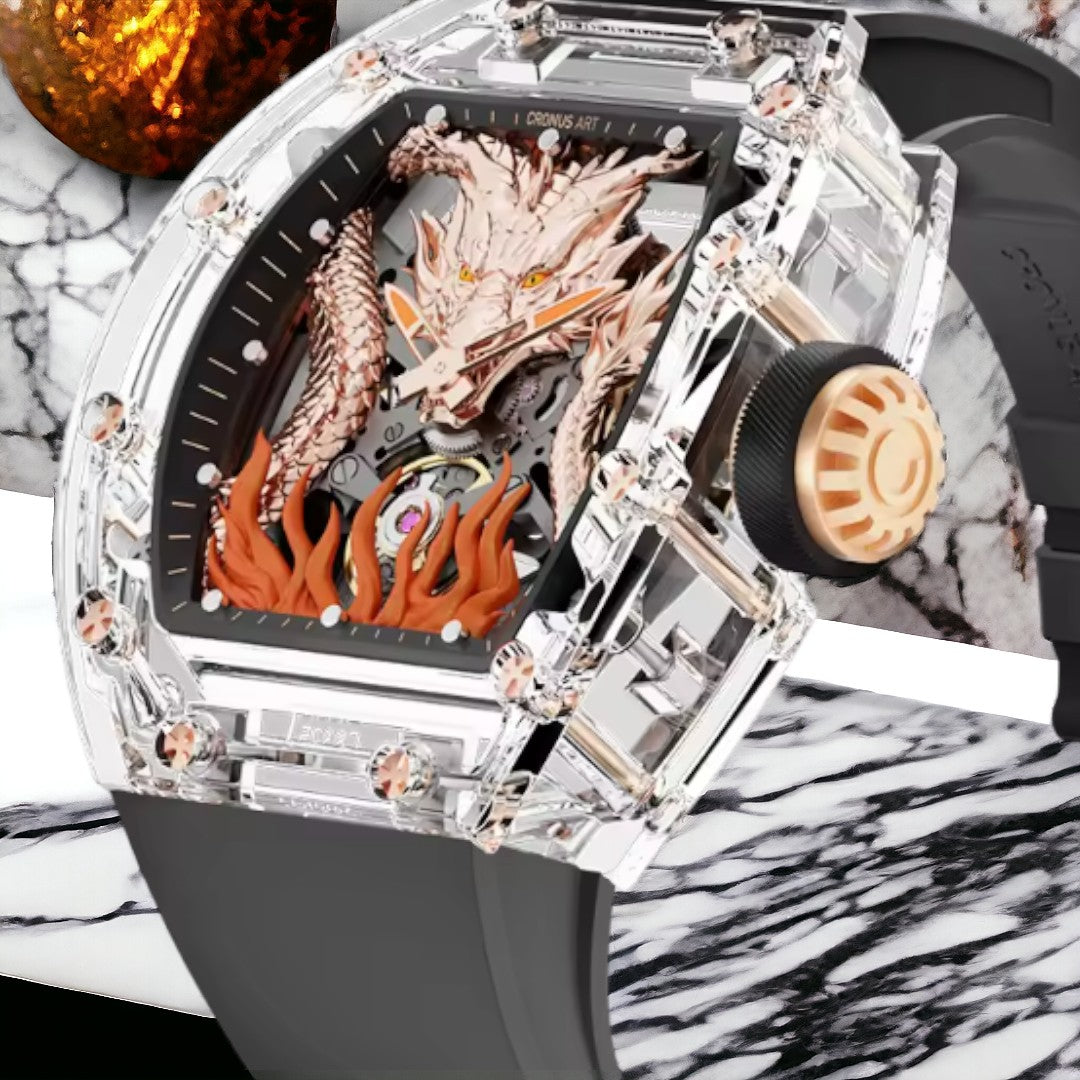 Tourbillon Dragon Mechanical Sapphire Crystal 360 three-dimensional Watch