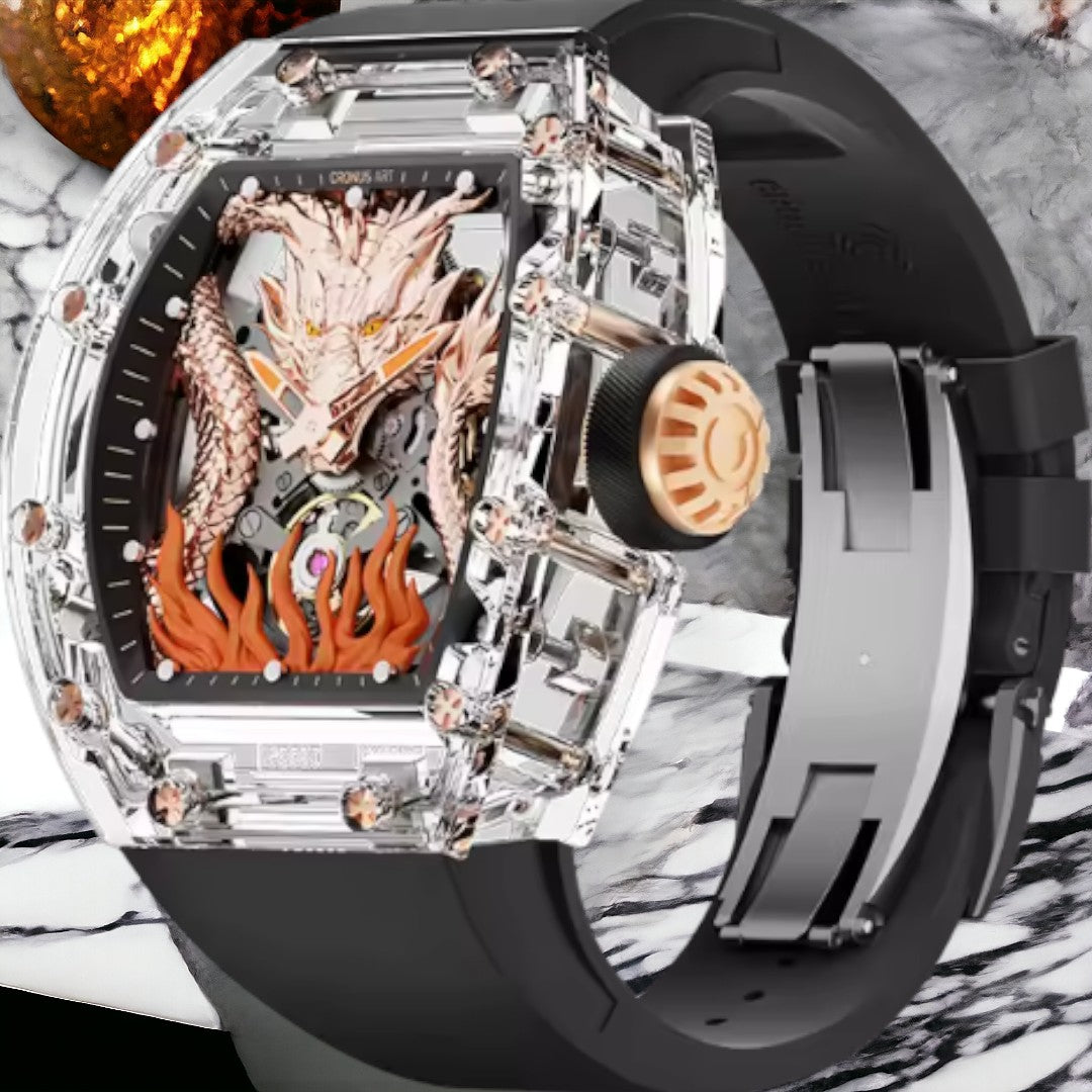 Tourbillon Dragon Mechanical Sapphire Crystal 360 three-dimensional Watch