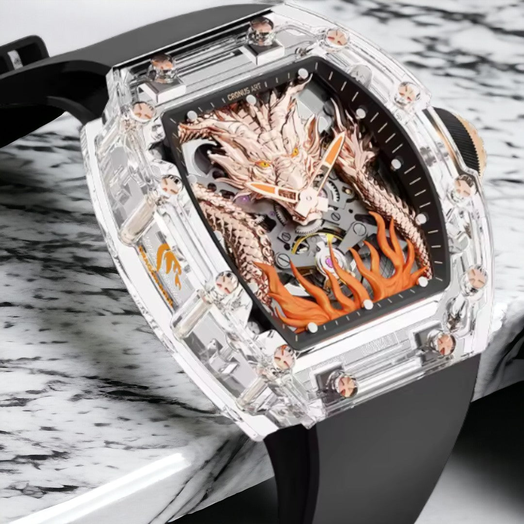 Tourbillon Dragon Mechanical Sapphire Crystal 360 three-dimensional Watch