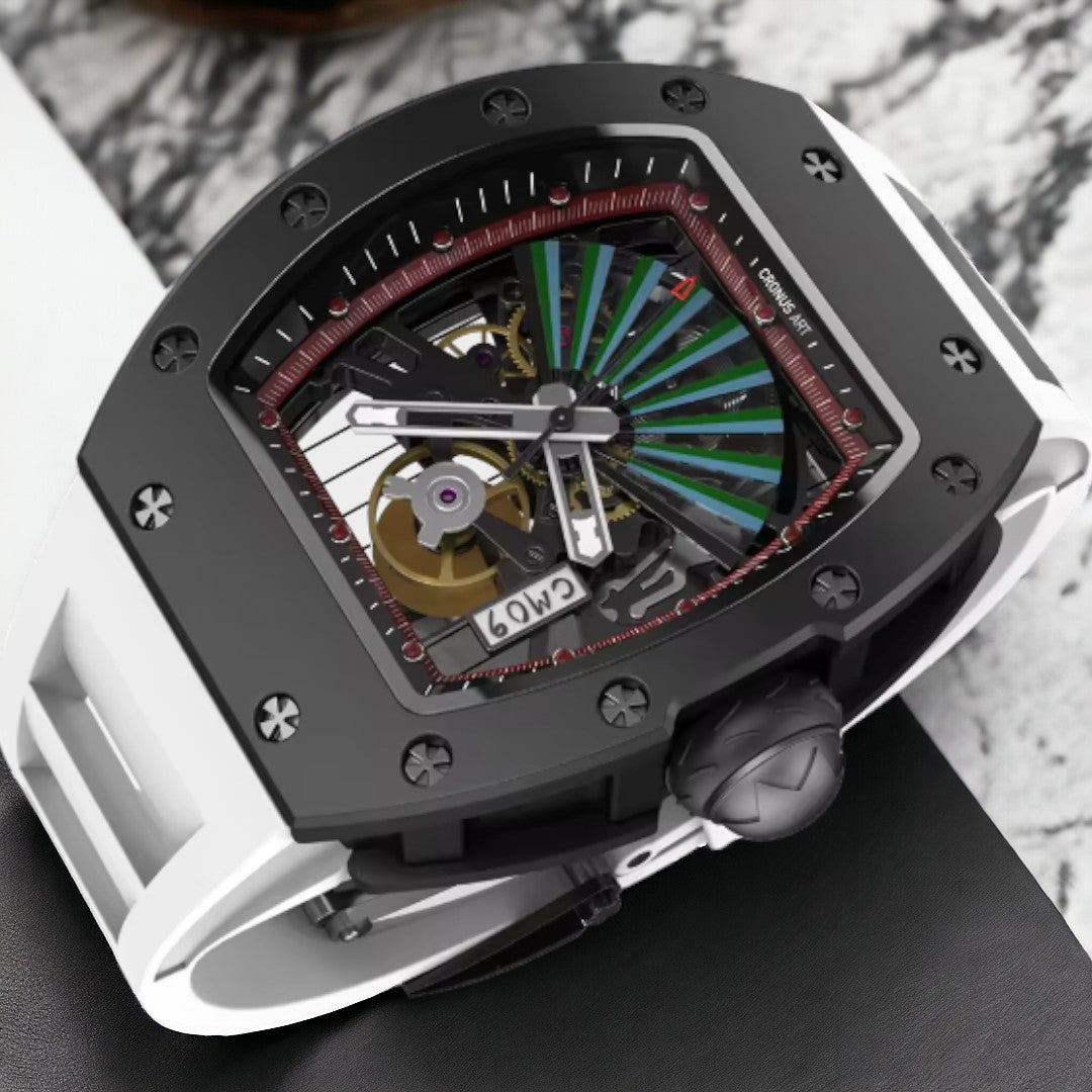 Tourbillon Skeleton Carbon Fiber case Double-Sided Hightransparency Temperedglass Mirror High Class Watch