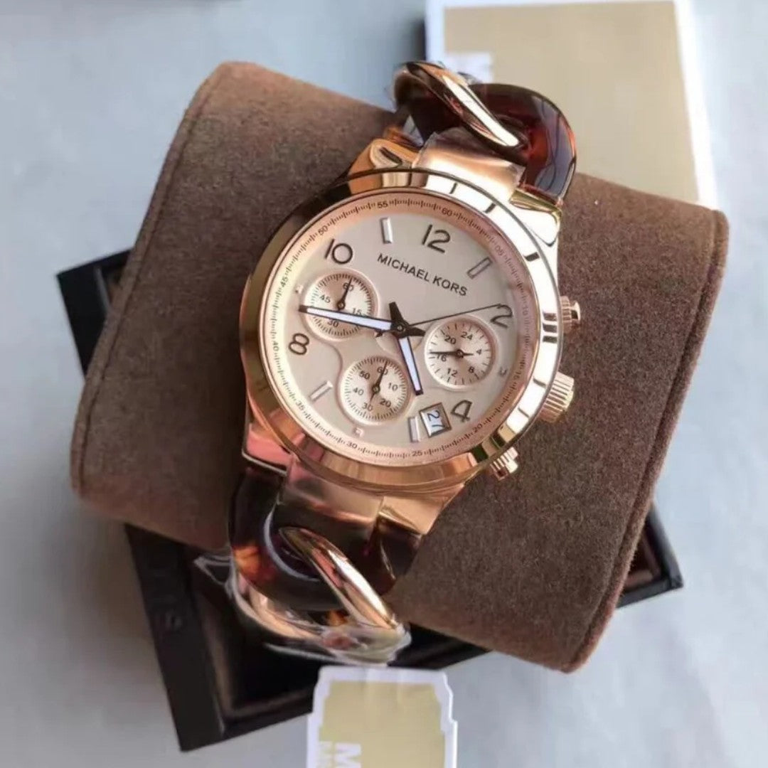 Michael Kors Runway Rose Gold Dial Two Tone Steel Strap Watch For Women - MK4269