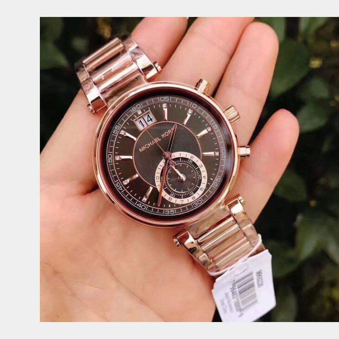 Michael Kors Sawyer Rose Gold Dial Rose Gold Steel Strap Watch For Women - MK6226