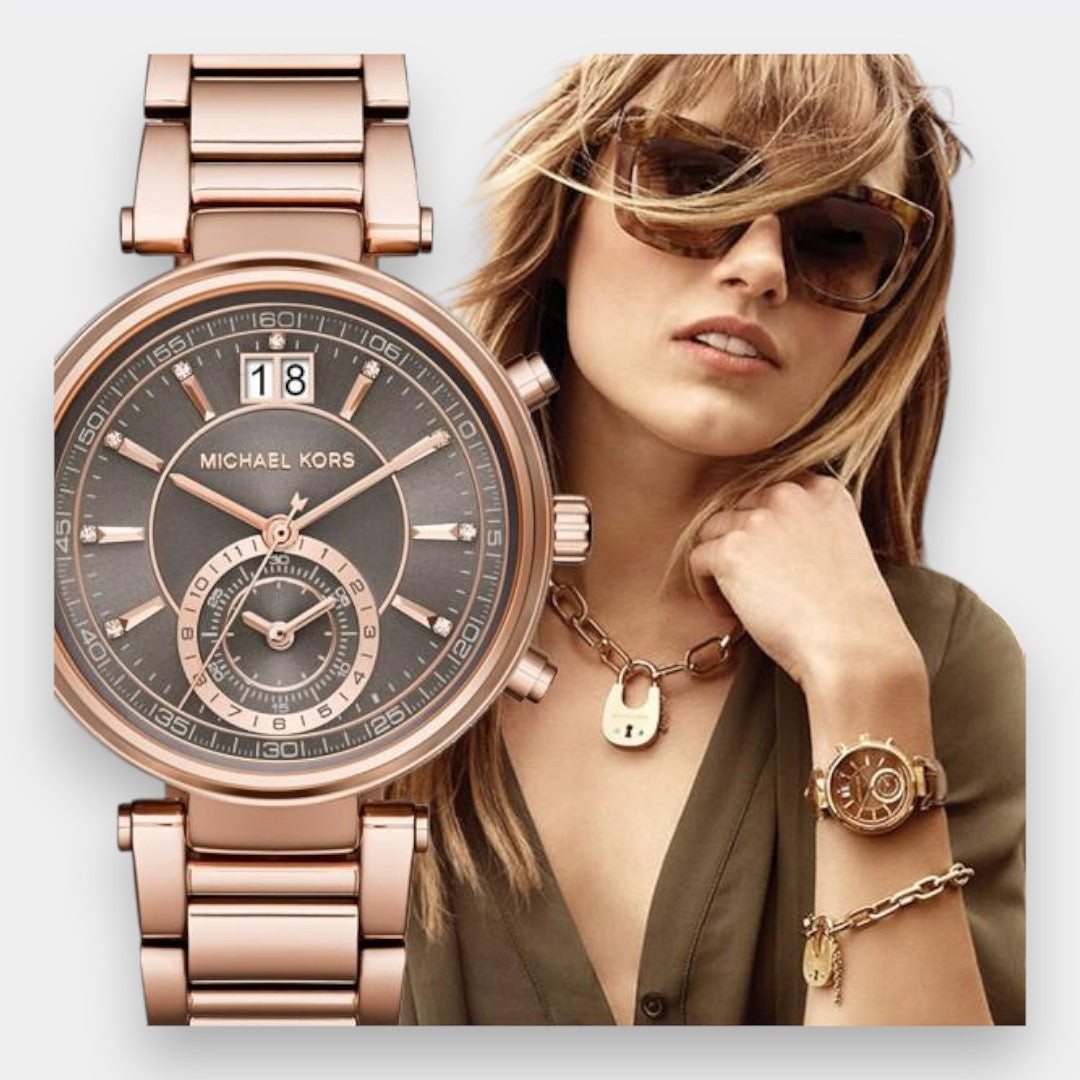 Michael Kors Sawyer Rose Gold Dial Rose Gold Steel Strap Watch For Women - MK6226