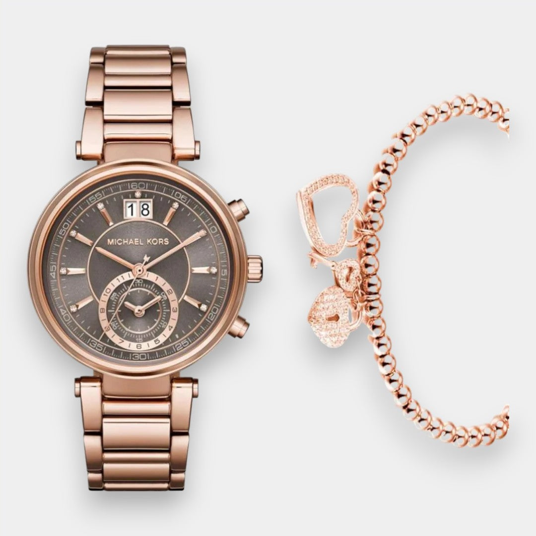 Michael Kors Sawyer Rose Gold Dial Rose Gold Steel Strap Watch For Women - MK6226