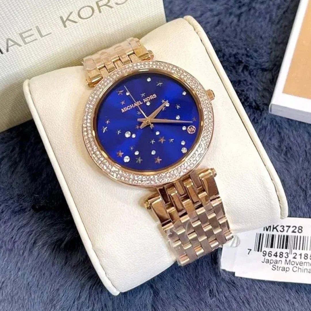 Michael Kors Darci Blue Dial Rose Gold Steel Strap Watch For Women - MK3728