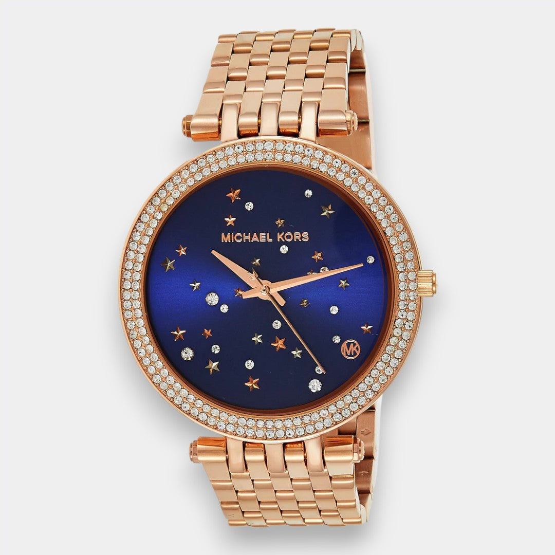 Michael Kors Darci Blue Dial Rose Gold Steel Strap Watch For Women - MK3728