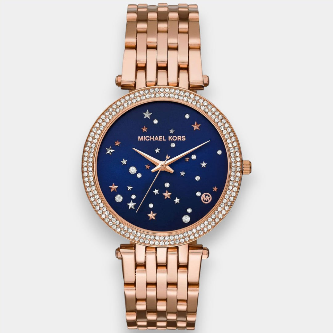 Michael Kors Darci Blue Dial Rose Gold Steel Strap Watch For Women - MK3728