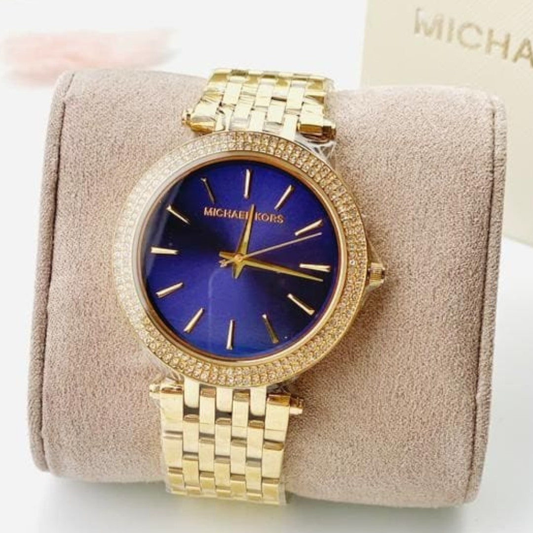 Michael Kors Darci Blue Dial Gold Steel Strap Watch For Women - MK3406