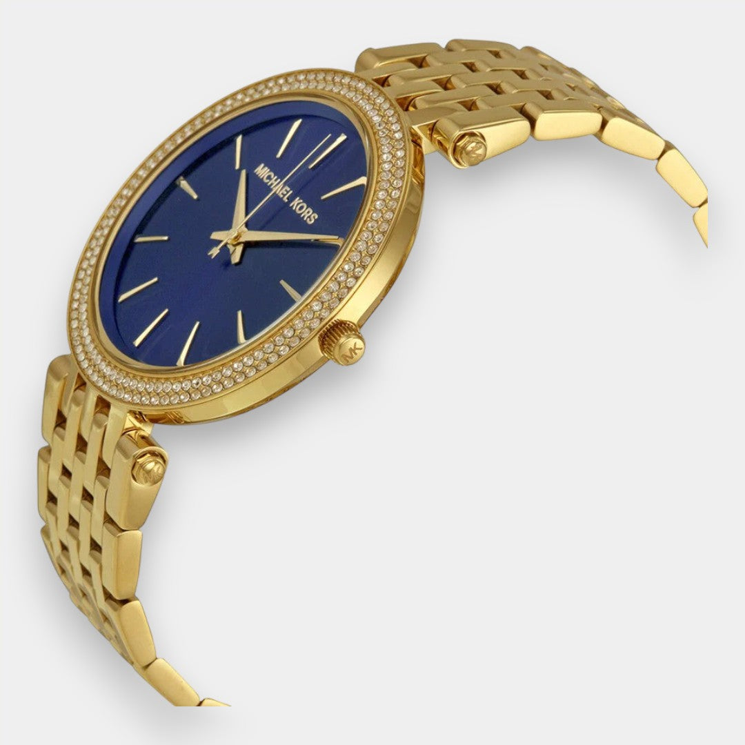 Michael Kors Darci Blue Dial Gold Steel Strap Watch For Women - MK3406