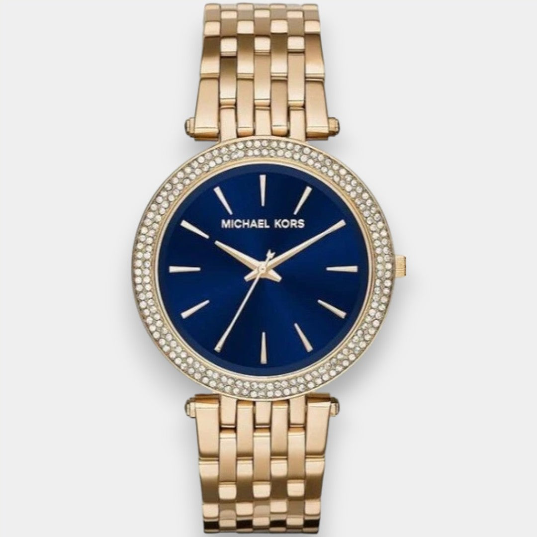 Michael Kors Darci Blue Dial Gold Steel Strap Watch For Women - MK3406