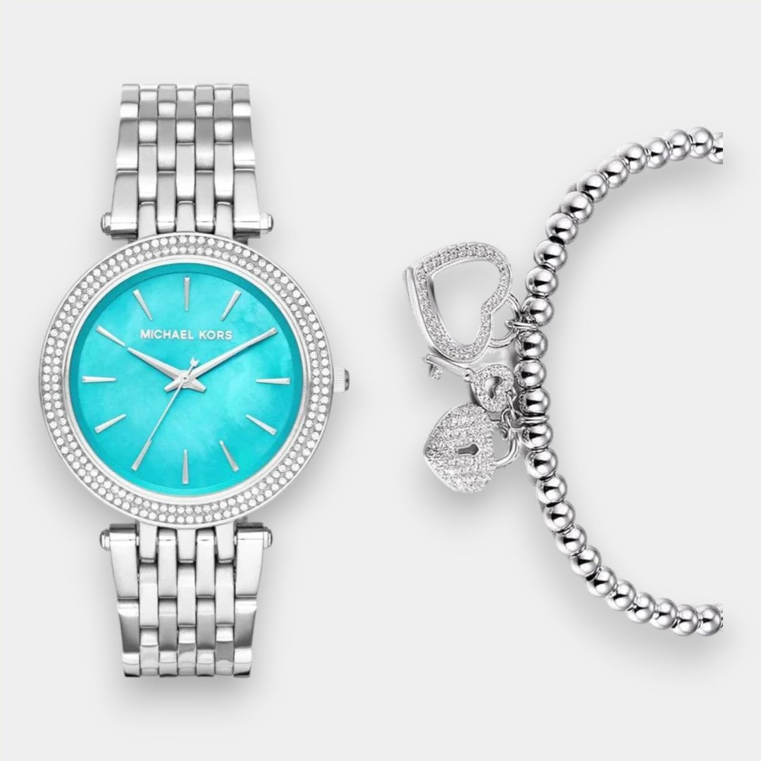 Michael Kors Darci Blue Mother Of Pearl Dial Silver Steel Strap Watch For Women - MK3515