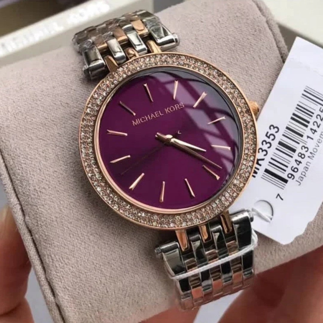 Michael Kors Darci Purple Dial Two Tone Steel Strap Watch For Women - MK3353