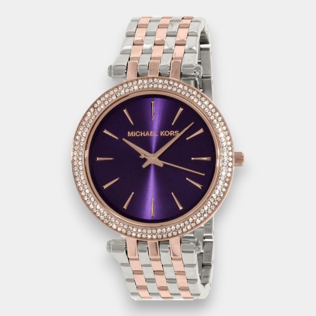 Michael Kors Darci Purple Dial Two Tone Steel Strap Watch For Women - MK3353