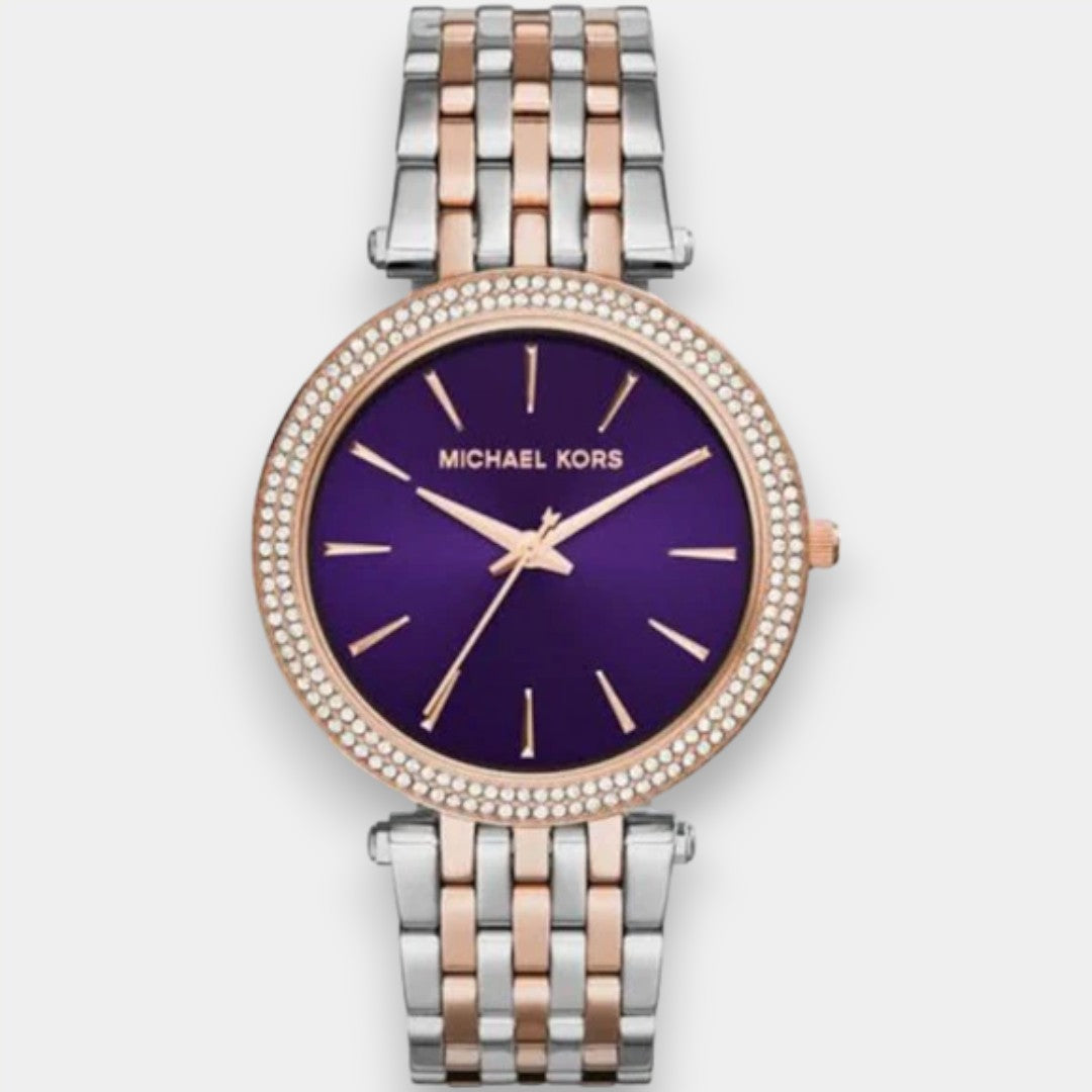 Michael Kors Darci Purple Dial Two Tone Steel Strap Watch For Women - MK3353