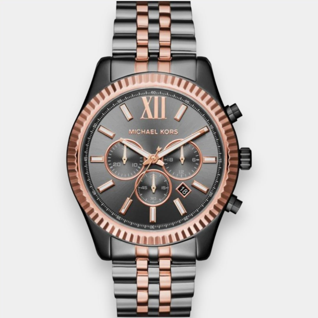 Michael Kors Lexington Black Dial Two Tone Stainless Steel Strap Watch For Men - MK8561