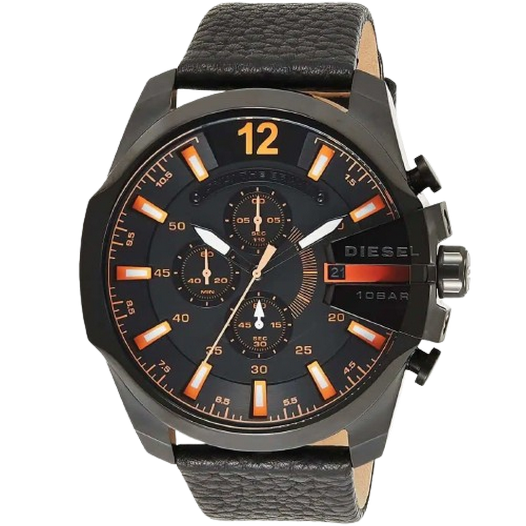 Diesel Only The Brave Chronograph Black Orange Leather Male Watchs Watch DZ4291