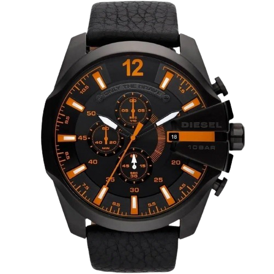 Diesel Only The Brave Chronograph Black Orange Leather Male Watchs Watch DZ4291