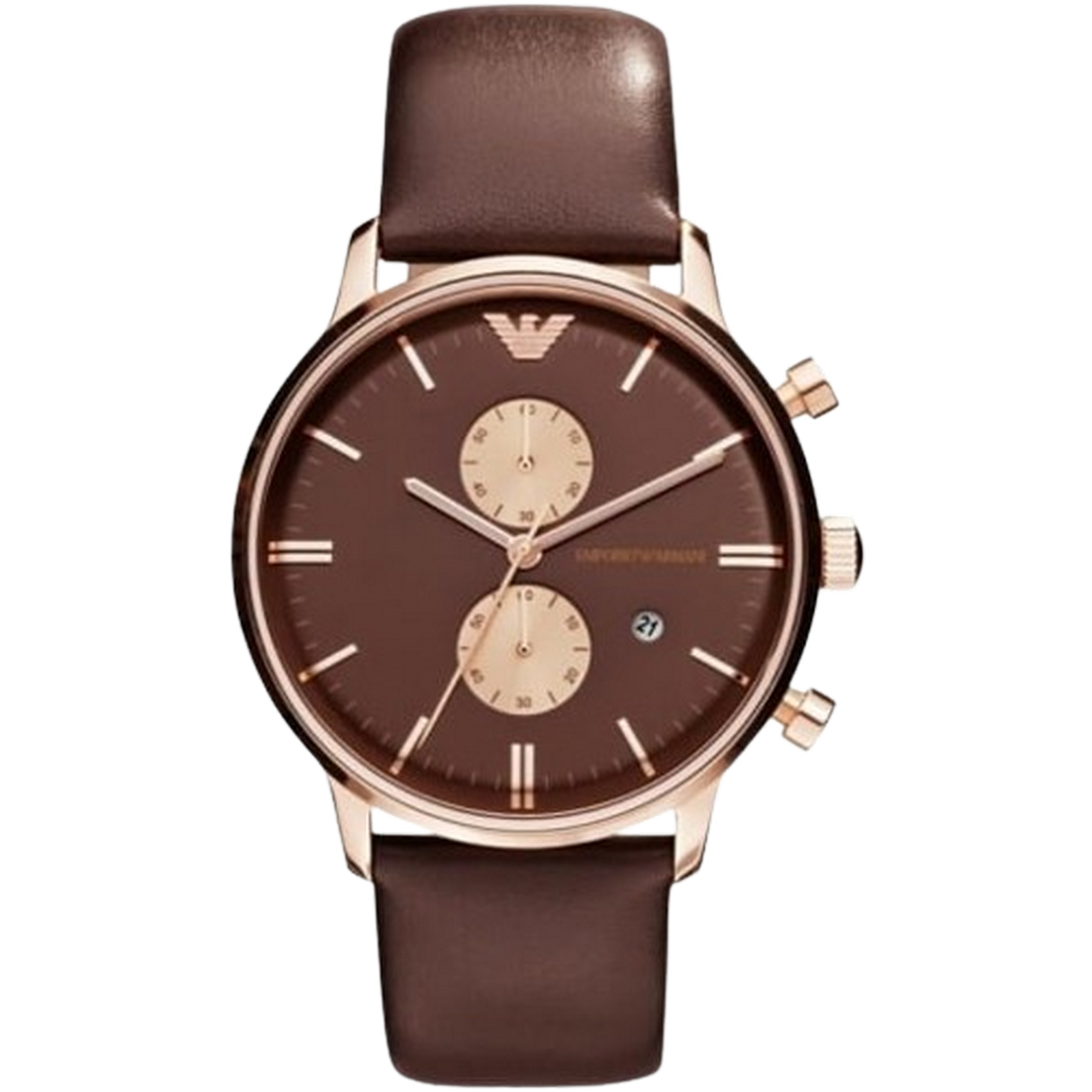 Emporio Armani Quartz Chronograph Leather Strap Brown Dial